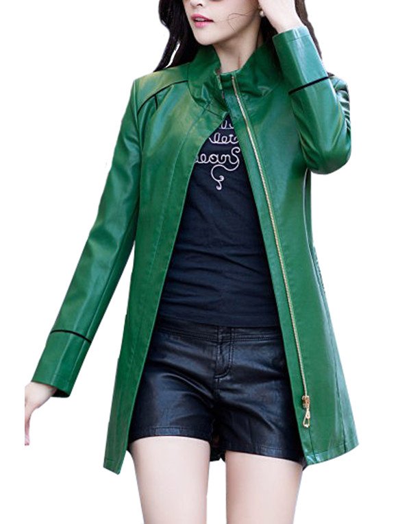 HugMe.fashion Long Coat Leather Jacket For Women Slim Fit LJK55